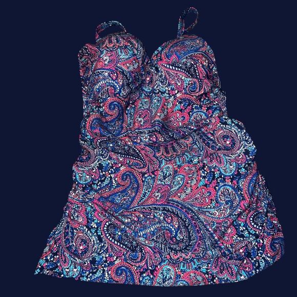 NWT Profile by Gottex Ruched Paisley Swim Dress Swimsuit  Adjustable Straps Size - Picture 1 of 4